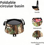 Portable Foldable Sink Bucket for Camping/Basin, Travel - Thickened Leakproof Nylon, Reinforced Handle, Multi-Use (Car, Fishing, Dishes, Wash) Camouflage