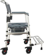 HygiCare 3-in-1 Aluminum Bedside Commode Toilet Shower Chair with Swivel Wheels 6.3 qt Bucket 4 Brake Casters Tool-Free Assembly Support Up to 300 lbs Height Adjustable Lightweight
