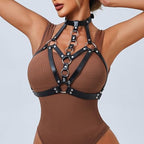 Punk Black Leather Chest Harness Women Fashion Adjustable Strap Body Harnesselt Waist Body Chain Belts,Goth Body Harness Lingerie,Club Party Caged Bra Harness,Women's Body Chains Rave Accessories