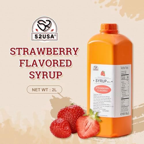 52USA Strawberry Syrup 68 fl oz(2L) Natural Fruit Syrup for Drink Desserts, Boba Tea, Cocktail, Pancakes, Milkshakes, Ice Cream and Shaved Ice, Gluten-Free