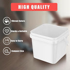 Jingmore 4 Pcs Plastic Bucket 5 Quart Square Bucket Utility Small Pail with Handle Sturdy Pail Organizer for House Cleaning Storage Livestock Feeding Car Washing Food Storage, No Lids(White)