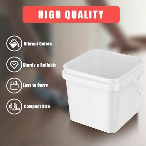 Jingmore 4 Pcs Plastic Bucket 5 Quart Square Bucket Utility Small Pail with Handle Sturdy Pail Organizer for House Cleaning Storage Livestock Feeding Car Washing Food Storage, No Lids(White)