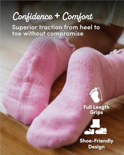 Fruit of the Loom Ruffle Socks for Girls - Cotton Grip Socks for Baby & Toddler