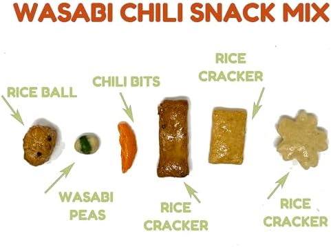 Wasabi Snack Mix – Wasabi Peas & Asian Rice Crackers – Spicy Crispy Oriental Snack Blend, Rigato Mix, Savory Party Snacks, Resealable Bag, 14 oz