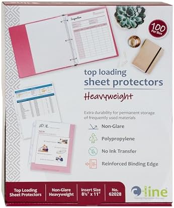 C-Line Top Loading Heavyweight Poly Sheet Protectors, Non-Glare, 8.5 x 11 Inches, 100 per Box (62028)