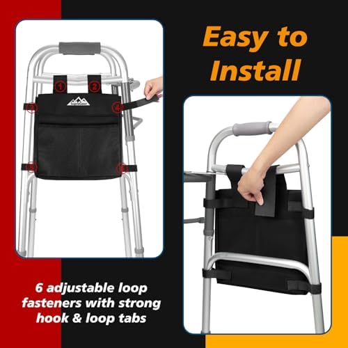 supregear Walker Side Bag, Multi Pocket Storage Pouch for Folding Walker, Water Resistant Lightweight Hand Free Carrier Tote, Universal Size Seniors Caddy Attachment