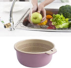 Fruits Vegetables Washing Basket,Round Plastic Double Layer Kitchen Strainer Colander Bowl Set Pasta Noodles Washing Basket for Fruit Vegetable Wash ()