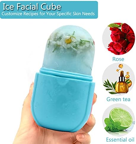 Ice Roller for Face and Eye,Facial Beauty Ice Roller Skin Care Tools, Facial Cube, Gua Sha Face Massage, Silicone Ice Mold for Beauty (Blue)