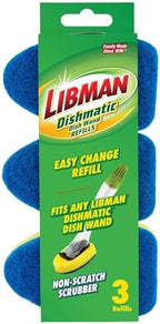 LIBMAN Dishmatic® Non-Scratch Scrubber Dish Wand Refills Dish Cleaning Sponge - Gentle Non-Scratch Sponge Heads, Safe for Glass & Delicate Dishes