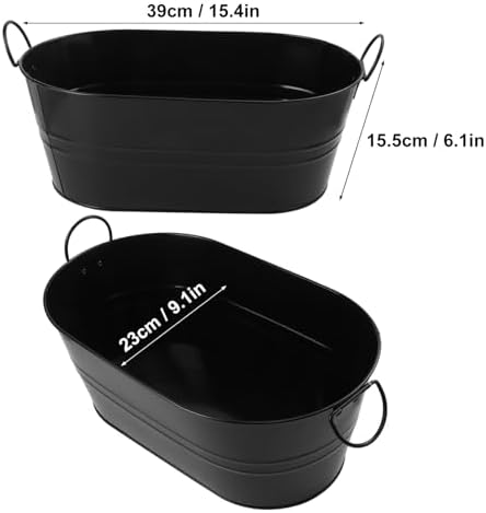 3 PCS 15.3 x 9 x 6 inches Black Metal Galvanized Tub with Handles, 3 Gallon Galvanized Beverage Tubs for Parties, Large Metal Drink Ice Buckets for Beer, Wine, Cocktails & Outdoor Events