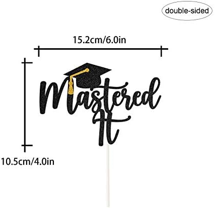 Black Glitter Mastered It Cake Topper,College Grad,Congratulations MBA Graduation Party Decorations Supplies 1