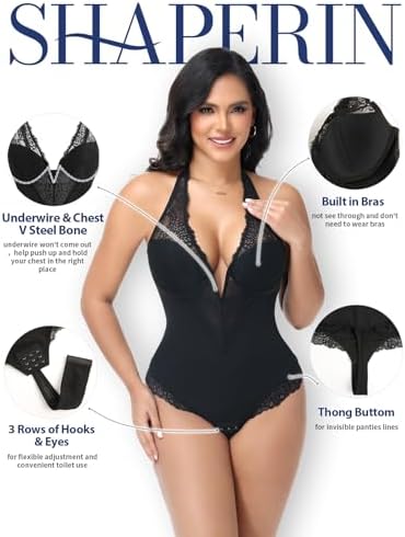 SHAPERIN Sexy Lace Bodysuits for Women Tummy Control Shapewear Built in Bras Corset Body Suit Going Out Outfits
