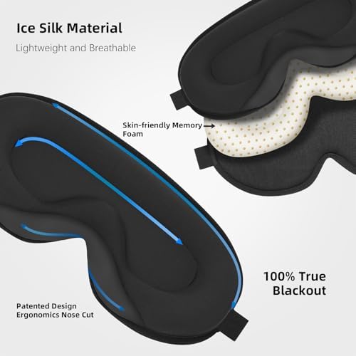 Sleep Mask,3D Contoured Sleeping Mask,99% Light Blocking Eye Mask, Zero Eye Pressure Cup Blindfold for Men Women, with Adjustable Strap for Sleeping, Yoga,Traveling(Black)