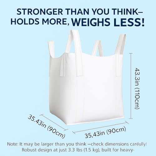 1 Pack FIBC Super Sack Bulk Bag, Industrial Strength 1 Ton Grain Gravel Hauling Bags & Sacks 35×35×43 in 2200 lb SWL, Duffle Top Flat Bottom, Polypropylene Agricultural Storage Transport.
