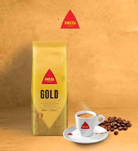 Delta Cafés Gold Whole Bean Coffee 500gr/17.6oz, Intensity 12, Arabica Roasted - Cereal and Popcorn NotesNaturally Roasted Espresso Beans