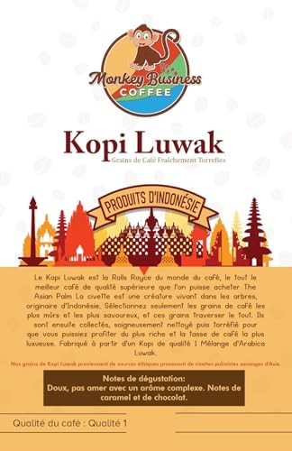 Monkey Business Coffee - Wild Kopi Luwak Coffee Ground Beans - Ethically Sourced - 50 Grams (1.75oz) (Other Weights & Bean Types Available) - Produce of Indonesia…