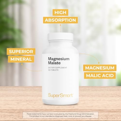 SuperSmart - Magnesium Malate 2400mg per Day (Highly Bioavailable) - Superior Mineral - Magnesium Malic Acid Supplement | Non-GMO & Gluten Free - 120 Tablets
