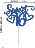 Gyufise 1Pc Sweet Teenager 16 Cake Topper Glitter 16th Birthday Cake Pick for Cheers to 16 Years Old 16th Birthday Party Cake Decorations Supplies Blue