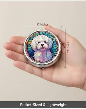 Maltese Dog Small Box for Pill,3 Compartment Pill Case Travel Medicine,Portable Pocket or Purse Pill Organizer Container Holder Hold Vitamins, Medication, Fish Oil Supplements