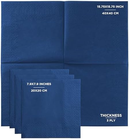 Dark Blue Dinner Napkins, 3-Ply, 125 Count – Premium Disposable Paper Napkins for Parties, Weddings, Restaurants, Bars & Events, European Made