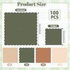 100Pcs Woodland Napkins Baby Shower Decorations Sage Green and Brown Forest Animal Wild Creatures Scalloped Napkin Disposable for Safari Wedding Birthday Baby Shower Neutral Supplies