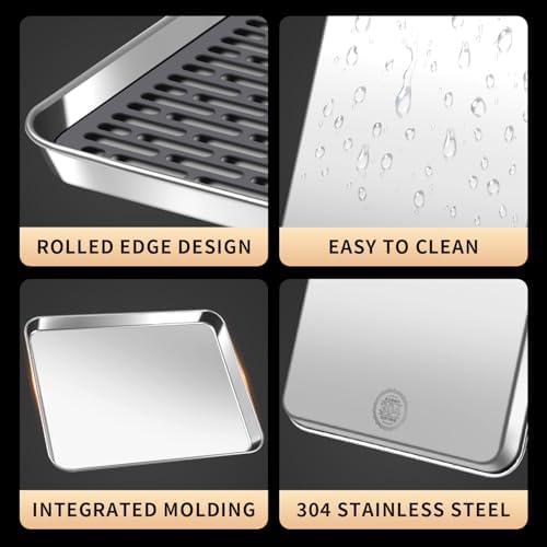 Stainless Steel Drain Tray, Cup & Dish Drying Rack, Drain Board 2 Tier Non Slip Serving Tray with Drainboard Perfect for Sink, Coffee Table, Outdoor (12.5 x 9.8 x 0.98 in)
