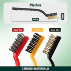 3-in-1 Wire Brush Set – Steel, Brass & Nylon Brushes for Cleaning Grills, Gas Stoves & Tools – Rust, Grease & Paint Removal Brushes with Ergonomic Handle – Multi-Surface Detailing Brush Kit