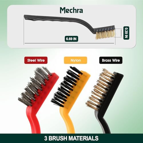 3-in-1 Wire Brush Set – Steel, Brass & Nylon Brushes for Cleaning Grills, Gas Stoves & Tools – Rust, Grease & Paint Removal Brushes with Ergonomic Handle – Multi-Surface Detailing Brush Kit
