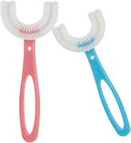2 PCS U-Shaped Kids Toothbrush, Soft Manual Training Toothbrush for Kids 6-12 Years (Pink +Blue)