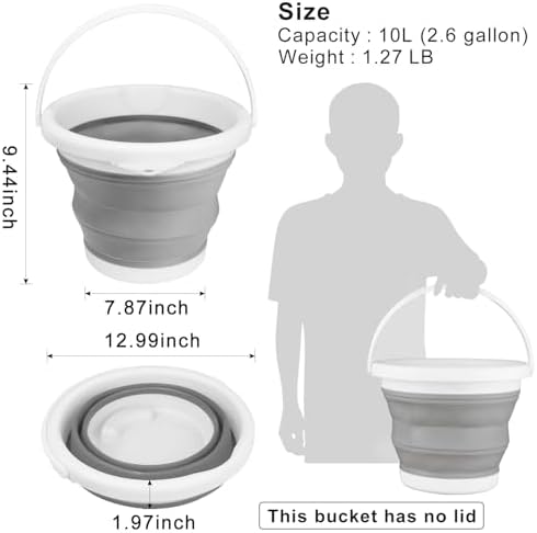 Collapsible Bucket with Handle 10L(2.6 Gallon), Portable Mop Bucket for Cleaning, Silicone Ice Buckets for Outdoor Camping Fishing Car Washing Household Cleaning Supplies, Large Plastic Wash Basin Tub