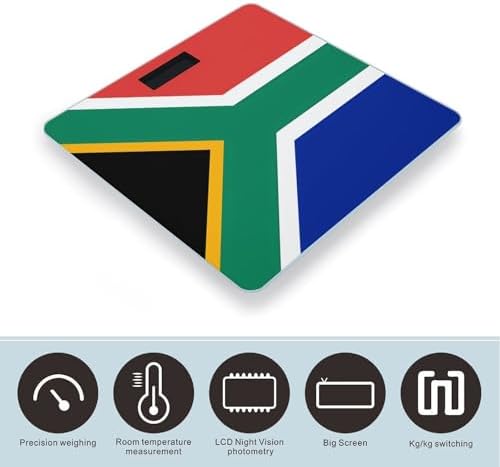 South Africa Flag Scale with LCD Precision Weighing Scales Sturdy Tempered Glass Weight Scales Easy-to-Read Anti-Slip Weight Digital Bathroom Scale for Daily