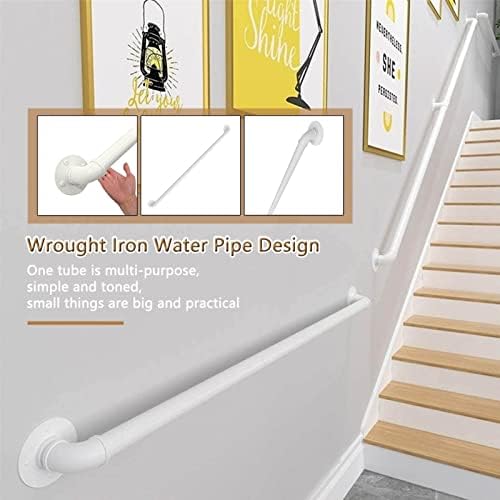 White Handrail for Stairs Wrought Iron, Stairs Banister Handrail, Stairway Railing for Indoors Outdoors Grab Rail, Wall Mounted Handrails Railings, Bar Foot Rail (Size : 6 FT)