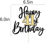 Black Gold Glitter Happy 41th Birthday Cake Topper,Happy 41 Birthday Cake Decoration for 41 & Fabulous Birthday,Hello 41 Party Anniversary Party Cake Decorations Supplies