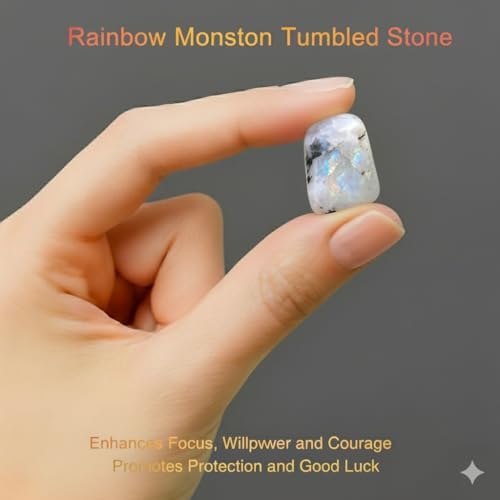 Healing Crystal Stones Rainbow Moonstone Tumbled Stone – Natural Crystal for Positivity, Intuition & Energy Balance – Pocket Gemstone for Meditation, Reiki, Chakra & Home Décor