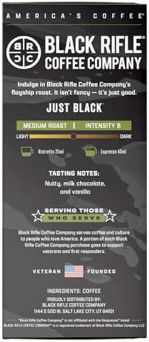 Black Rifle Coffee Company 30ct Just Black Espresso Capsules – Medium Roast, Nutty, Milk Chocolate & Vanilla, OriginalLine Compatible