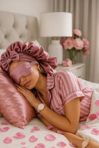 4-Piece Satin Sleep Set Gift Box for Women - Includes Hair Bonnet, Eye Mask, Pillowcase & Scrunchie - Luxury Self Care, Bridesmaid & Mom Gifts - Pink