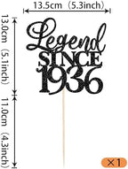 Rsstarxi 1 Pack Legend Since 1936 Cake Topper Glitter Ninety Cheers to 90th Birthday Cake Decorations for Happy 90th Men and Women Birthday Wedding Anniversary Party Cake Decorations Black