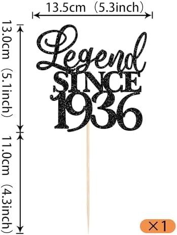 Rsstarxi 1 Pack Legend Since 1936 Cake Topper Glitter Ninety Cheers to 90th Birthday Cake Decorations for Happy 90th Men and Women Birthday Wedding Anniversary Party Cake Decorations Black