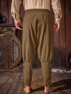 Runcati Mens Medieval Ankle Banded Pants Renaissance Viking Pirate Navigator Costume Pants Lace Up Cotton Halloween Trousers