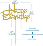 Gold Happy Birthday Cake Topper - Golden Glitter Birthday Party Cake Decoration Supplies, Cake Smash Decoration Photo Booth Props, Gold Paper Cake Topper Flags Sign