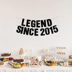 Pre-Strung Legend Since 2015 Black Glitter Banner, Happy 11th Birthday Decorations for Boy, 11 Year Old Anniversary Party Decor for Girl