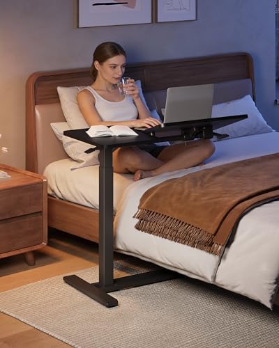 SANODESK Small Rolling Overbed Table Adjustable Height with Wheels, Mobile Laptop Desk with Tilting Desktop, Portable Computer Workstation for Home Office, Classroom, Bedside, Black
