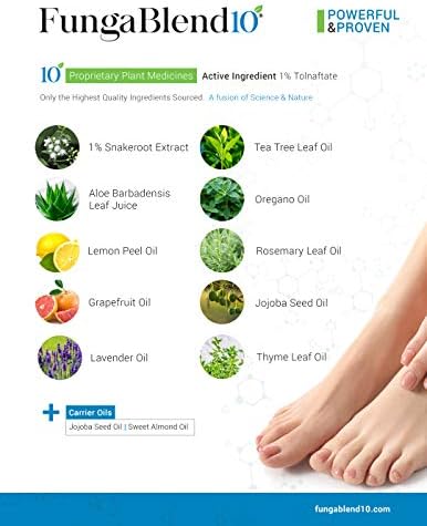 FungaBlend 10 - Antifungal Medication:1% Tolnaftate and 10 Plant Medicines -Toenail Fungus Treatment for Nail Repair Gel, Athletes Foot, Jock Itch, Ringworm -Topical Solution for Toe and Finger Nail