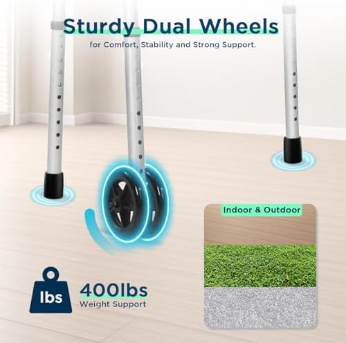 Dual Wheel Bariatric Walker for Seniors – Width & Height Adjustable Narrow Standard Walker, Lightweight Heavy Duty Folding Walker for Elderly & Disabled