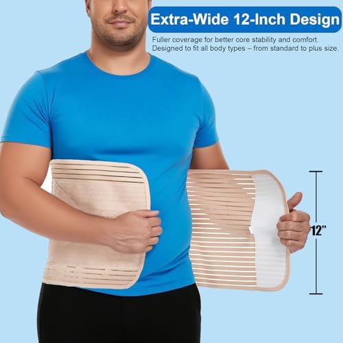 Abdominal Binder, 12-Inch Wide Elastic Belly Wrap for Plus Size Men and Women, Abdominal Binder Post-Surgery Stomach Compression Garment for Hernia Surgery, Natural Birth(Beige,3XL)