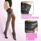 G&Y Backseam Thigh High Stockings with Silicone - 15D Sheer Lace Top Nylon Stay Up Pantyhose with Reinforced Toe for Women