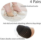 4 Pairs Ball of Foot Cushion Socks Seamless Toe Topper Socks Half Forefoot Socks Non-Slip Pain Relief Sponge Toe Half Socks