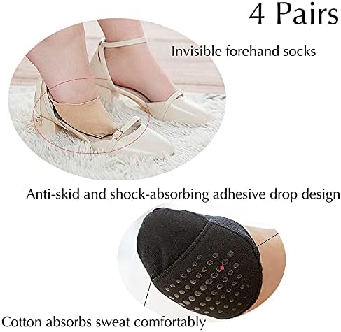 4 Pairs Ball of Foot Cushion Socks Seamless Toe Topper Socks Half Forefoot Socks Non-Slip Pain Relief Sponge Toe Half Socks