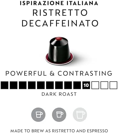 Nespresso Capsules Original Line, Ristretto Decaffeinato, Dark Roast Coffee, 50 Count Coffee Pods,