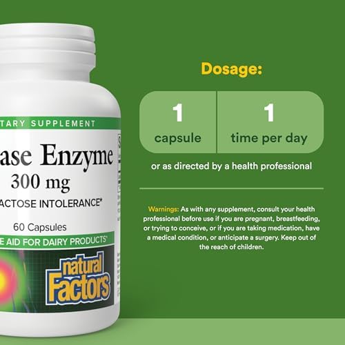 Natural Factors, Lactase Enzyme, Digestive Aid For Lactose and Dairy Intolerance, 60 Capsules